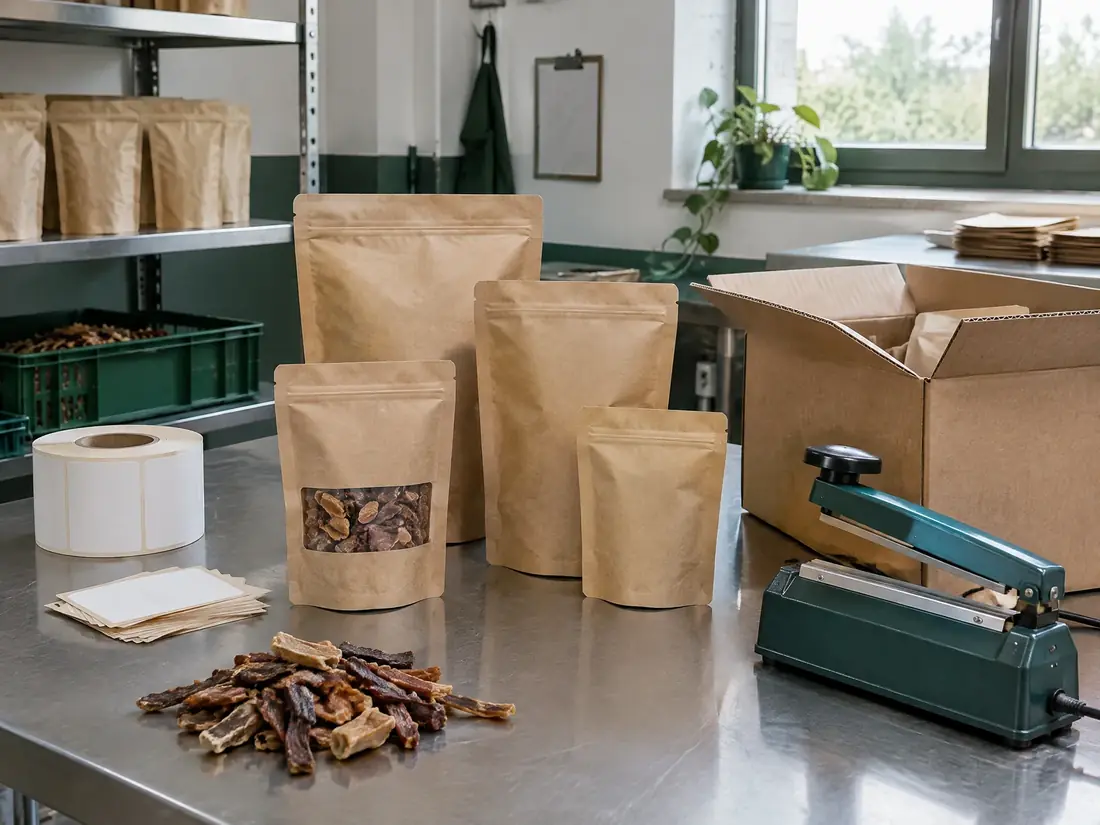 Private-Label-Beutel, Etiketten und Versandkarton für Hundesnacks